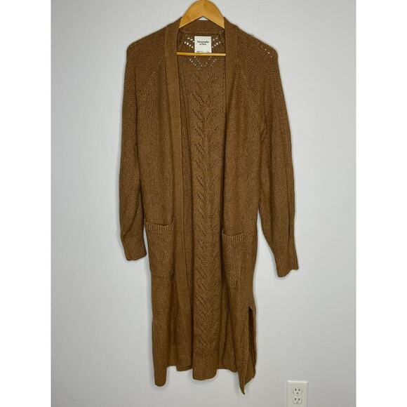 Abercrombie & Fitch Loose Knit Long Cardigan Sweater size L Tan - Picture 6 of 7